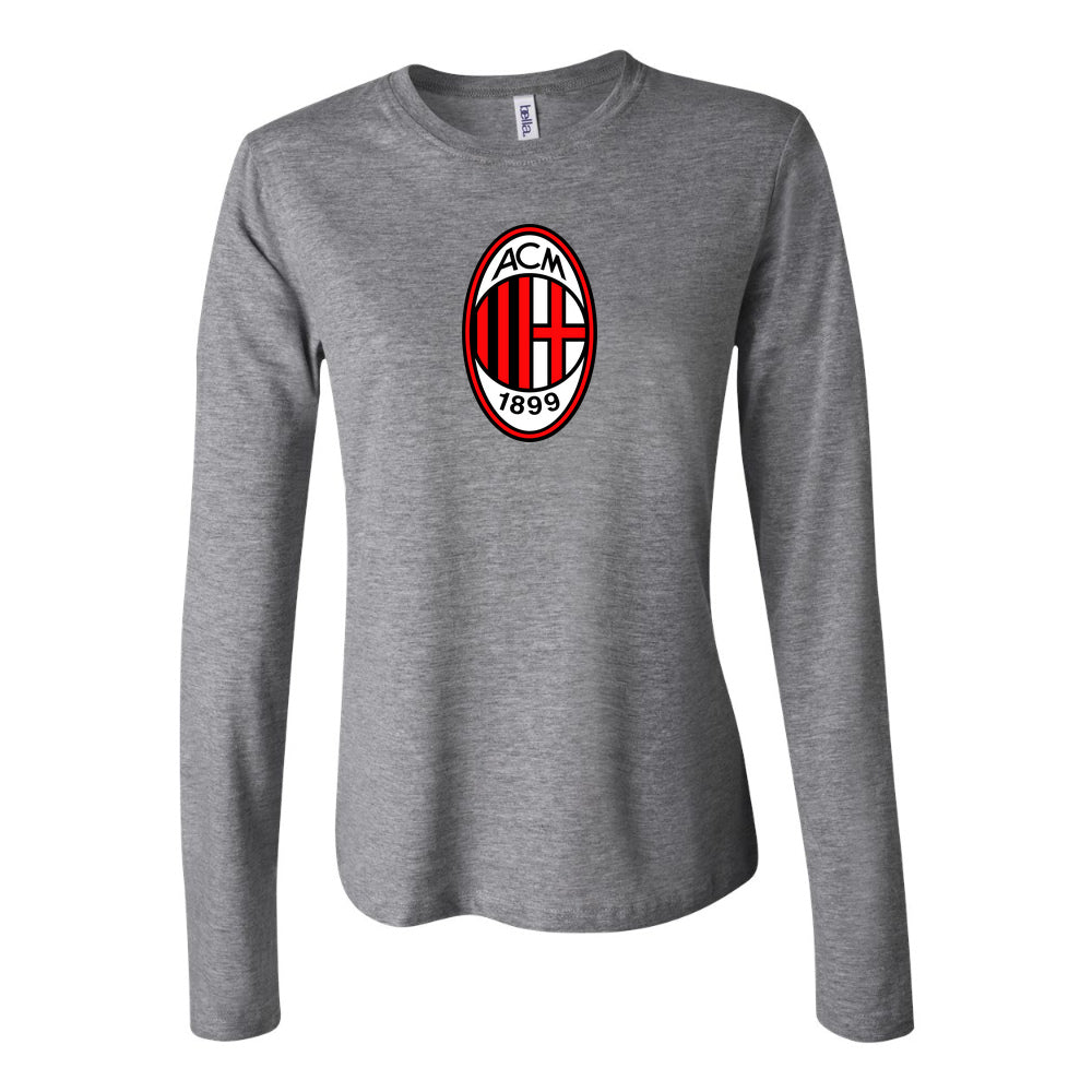 Women's AC Milan Soccer Long Sleeve T-Shirt | Color: Grey | Original artwork on Drive garment