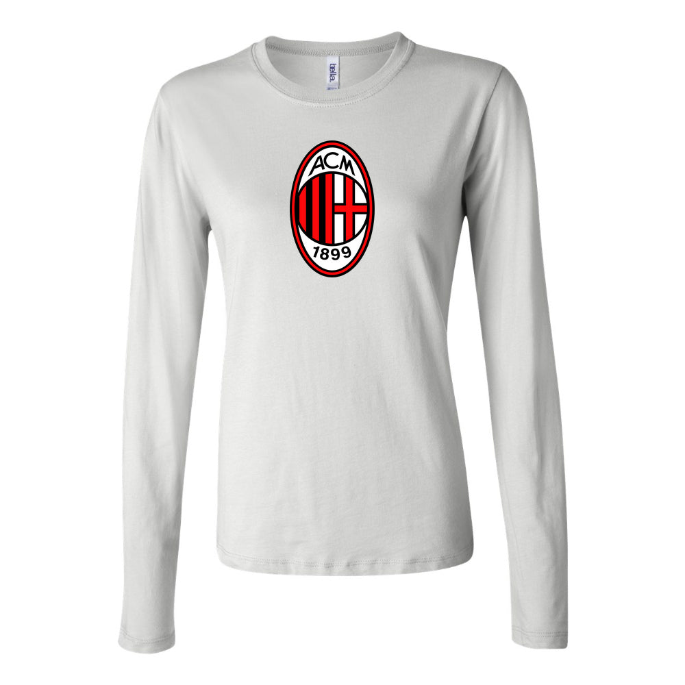 Women's AC Milan Soccer Long Sleeve T-Shirt | Color: White | Original artwork on Drive garment