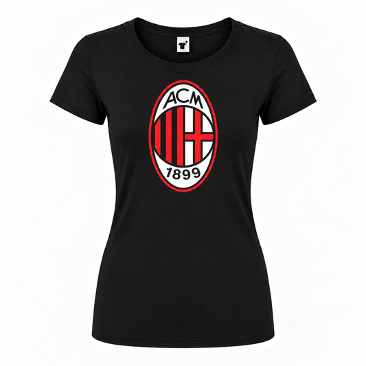 Women's AC Milan Soccer Round Neck T-Shirt | Color: Black