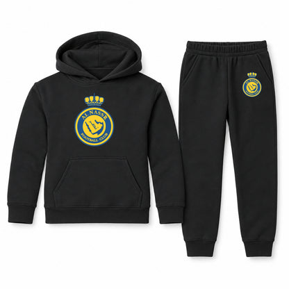 Al Nassr FC youth hoodie jogger set, Black, Youth Large ages 10–12