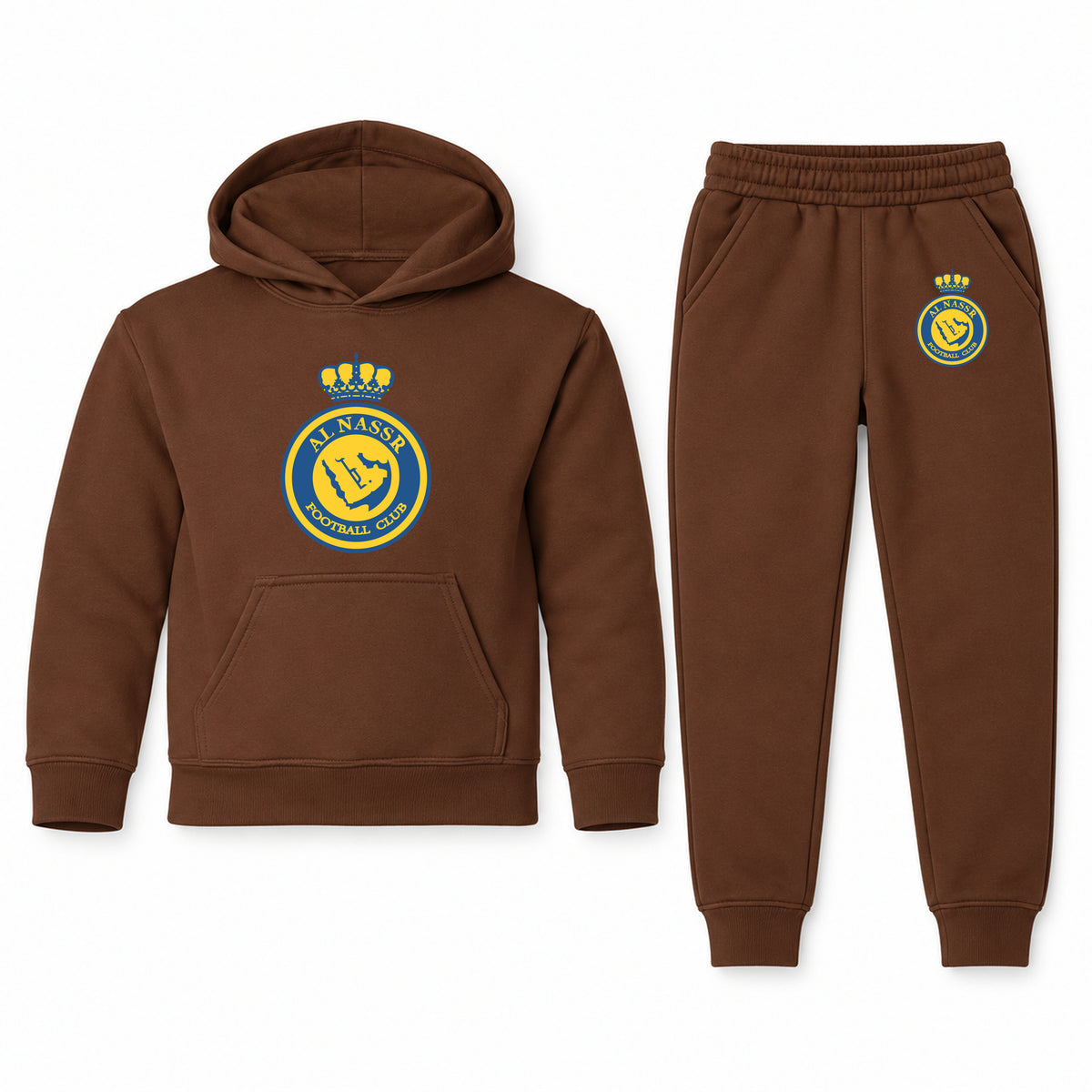 Al Nassr FC youth hoodie jogger set, Brown, Youth Large ages 10–12