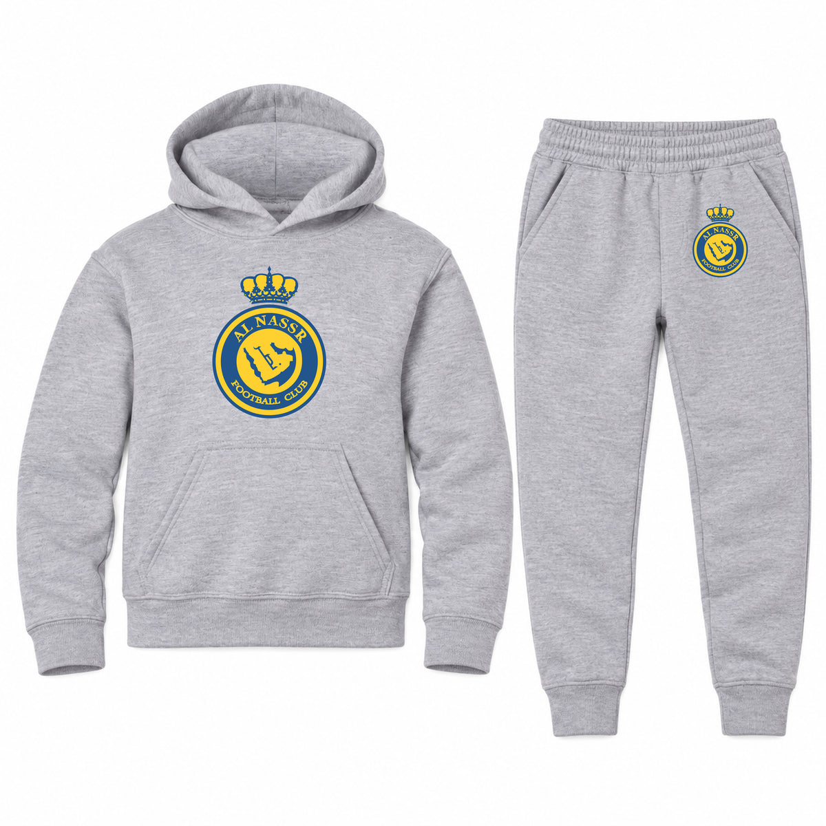 Al Nassr FC youth hoodie jogger set, Sports Grey, Youth Large ages 10–12