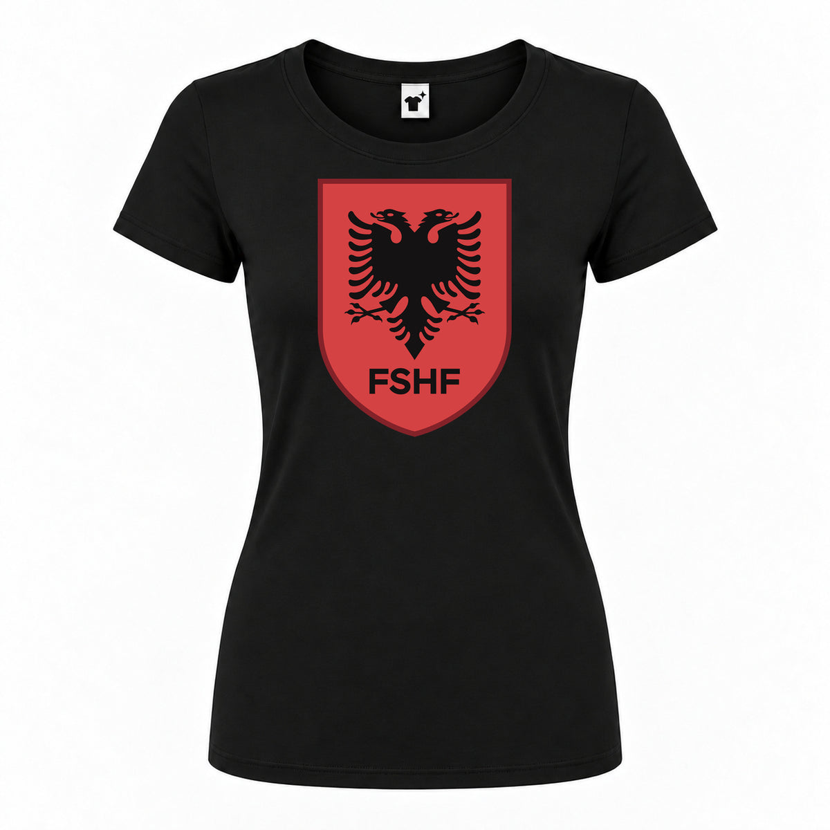 Women's Albania National Soccer Team Round Neck T-Shirt | Color: Black
