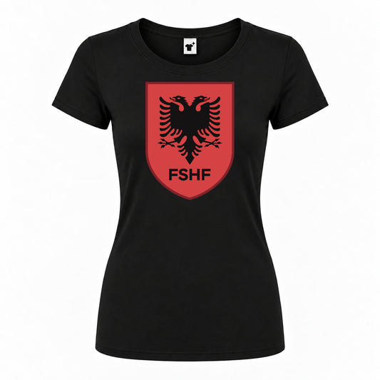 Women's Albania National Soccer Team Round Neck T-Shirt | Color: Black