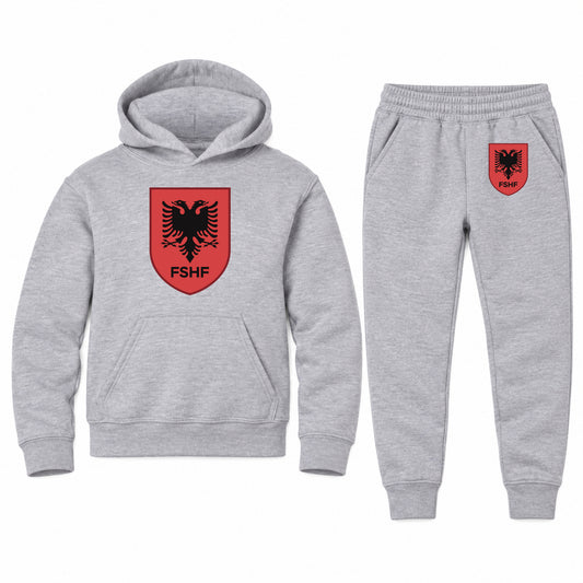 Albania National Soccer Team youth hoodie jogger set, Sports Grey, Youth Large ages 10–12
