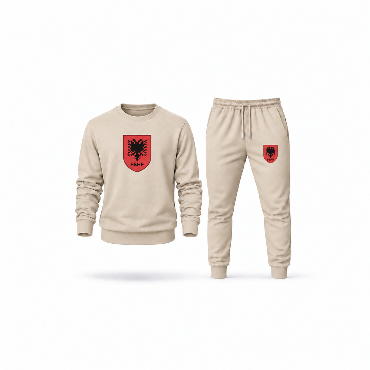 Men's Albania National Soccer Team Sweatshirt Joggers Set | Color: Tan | Main