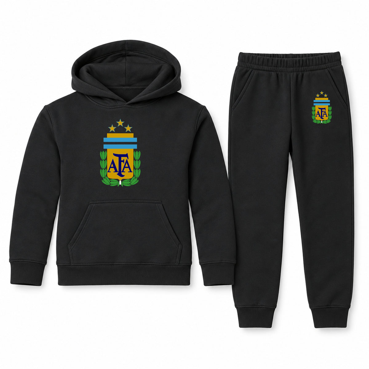 Argentina National Soccer Team youth hoodie jogger set, Black, Youth Large ages 10–12