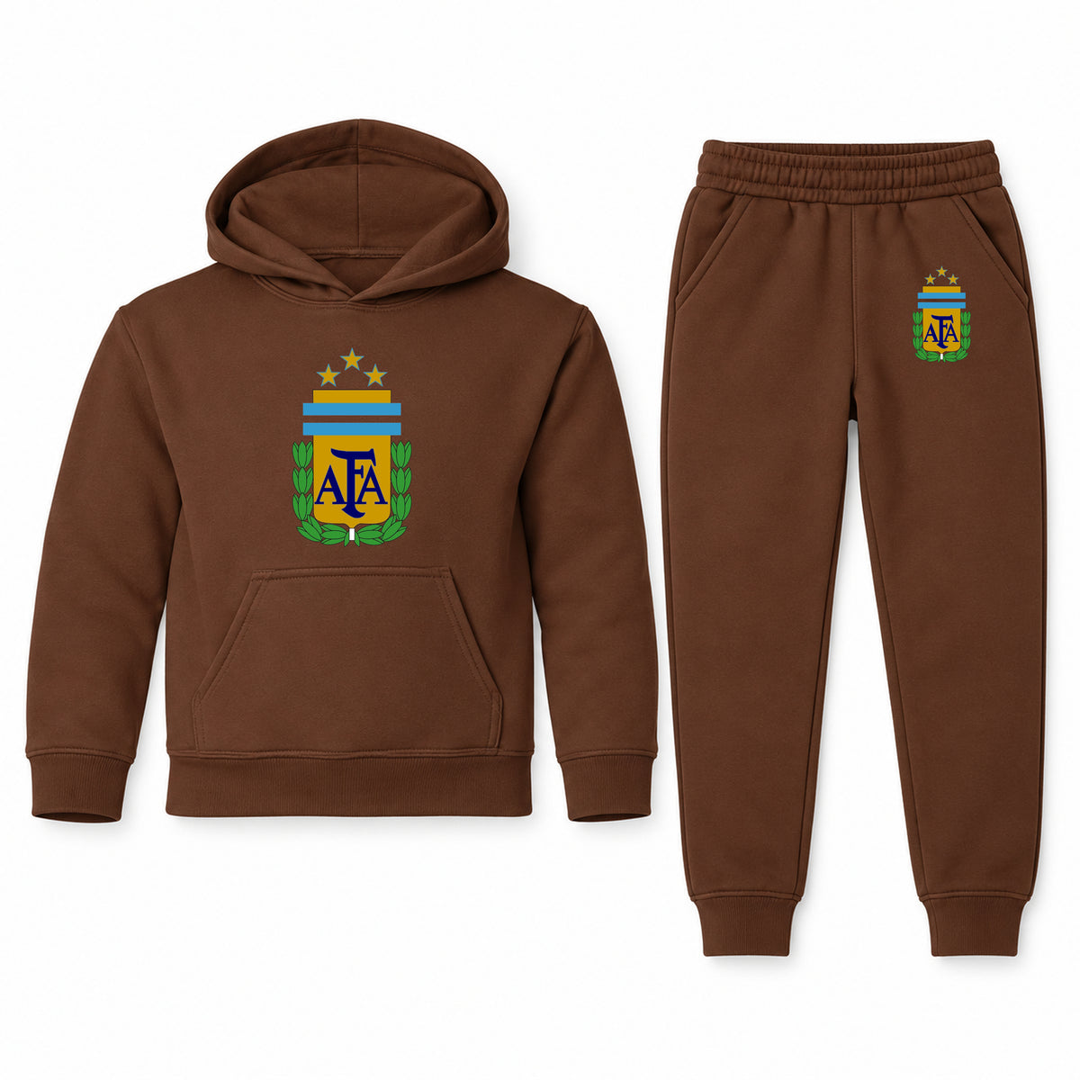 Argentina National Soccer Team youth hoodie jogger set, Brown, Youth Large ages 10–12