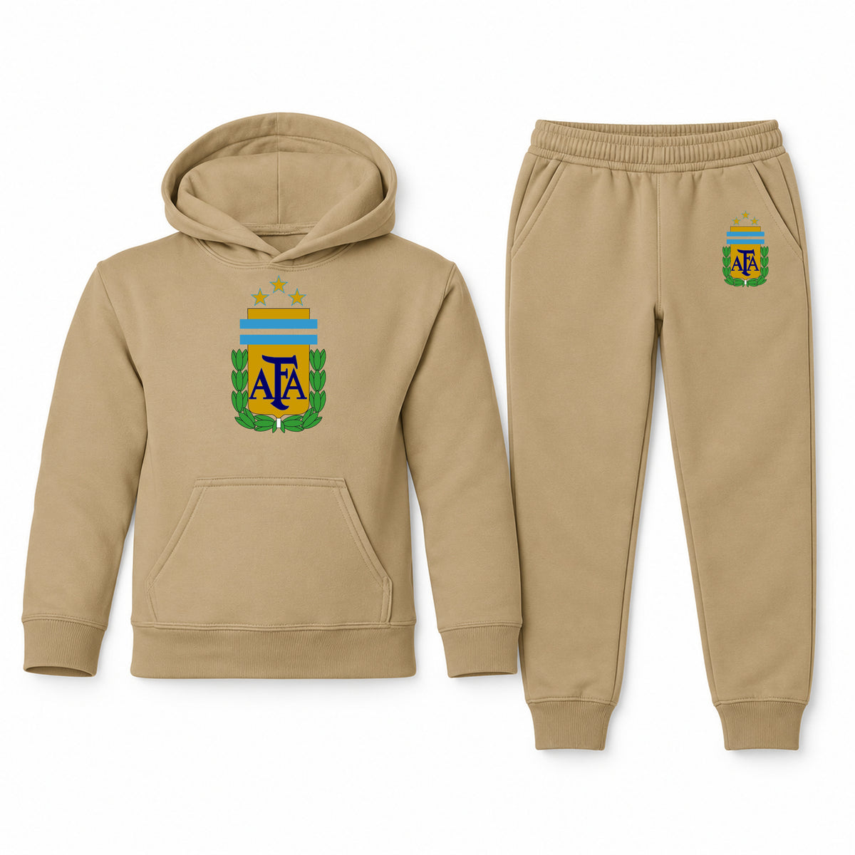 Argentina National Soccer Team youth hoodie jogger set, Khaki, Youth Large ages 10–12