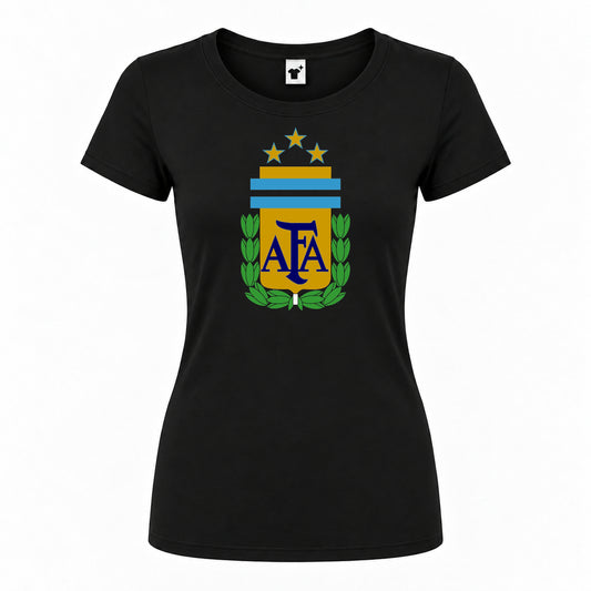 Women's Argentina National Soccer Team Round Neck T-Shirt | Color: Black