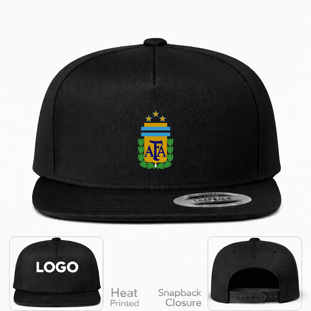 Argentina National Soccer Team Snapback Hat | Color: Black | Original artwork on Drive garment