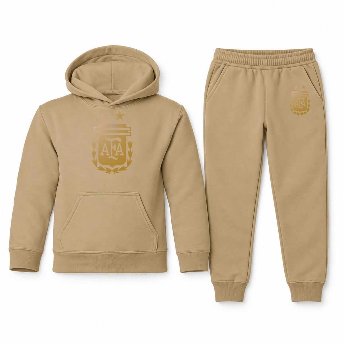 Argentina Soccer youth hoodie jogger set, Khaki, Youth Large ages 10–12