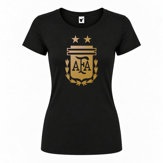 Women's Argentina Soccer Round Neck T-Shirt | Color: Black