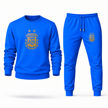 Men's Argentina Soccer Sweatshirt Joggers Set | Color: Azure | Original artwork on Drive garment