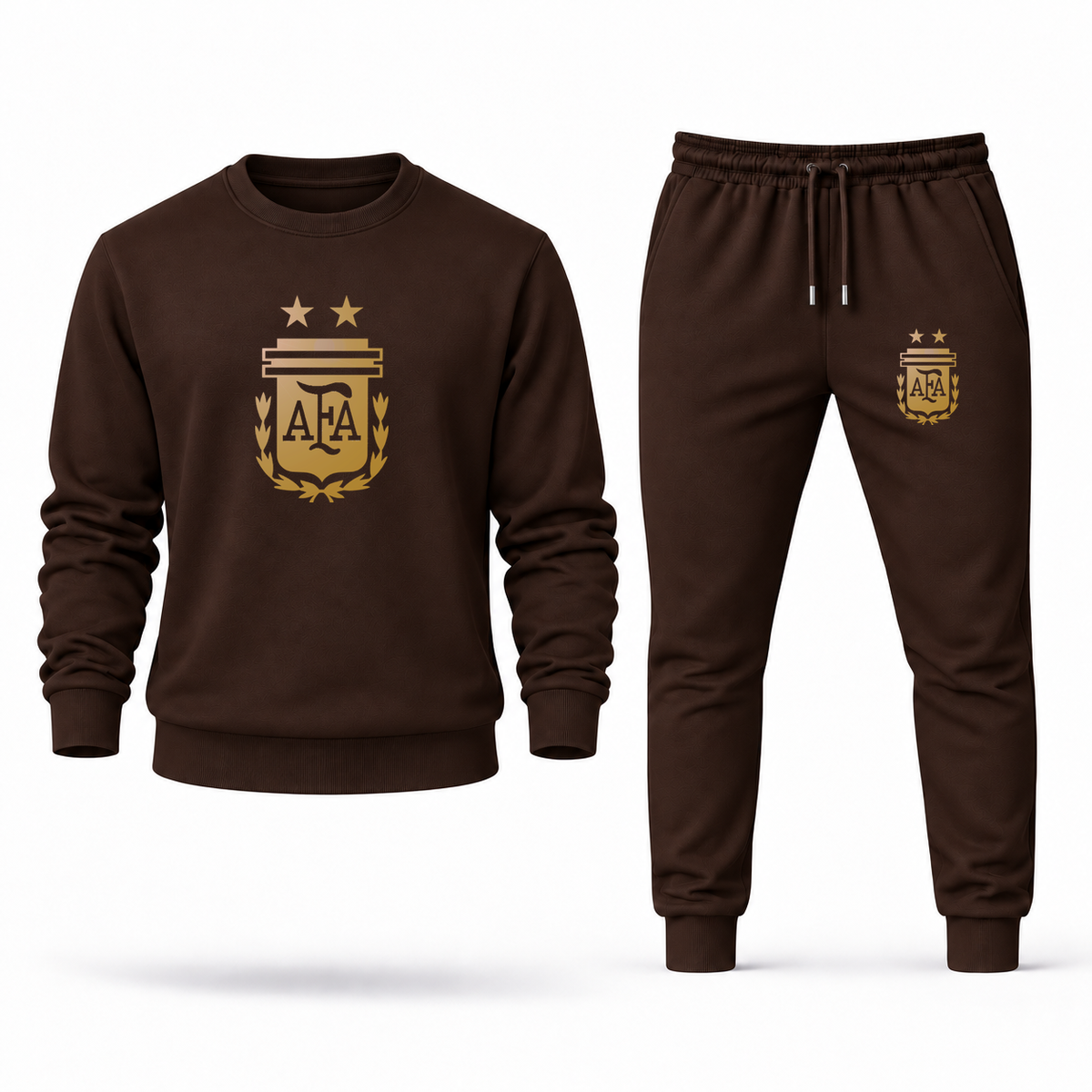 Men's Argentina Soccer Sweatshirt Joggers Set | Color: Brown | Original artwork on Drive garment