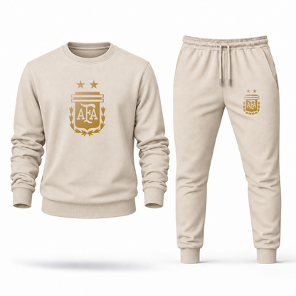 Men's Argentina Soccer Sweatshirt Joggers Set | Color: Tan | Original artwork on Drive garment
