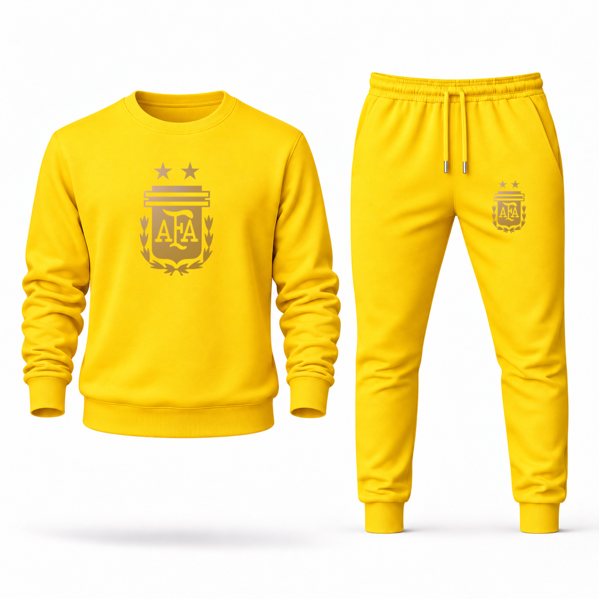 Men's Argentina Soccer Sweatshirt Joggers Set | Color: Yellow | Original artwork on Drive garment