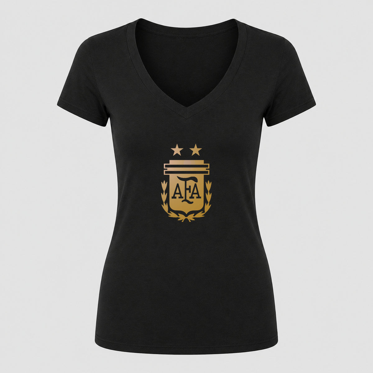 Women's Argentina Soccer V-Neck T-Shirt | Color: Black | Original artwork on Drive garment