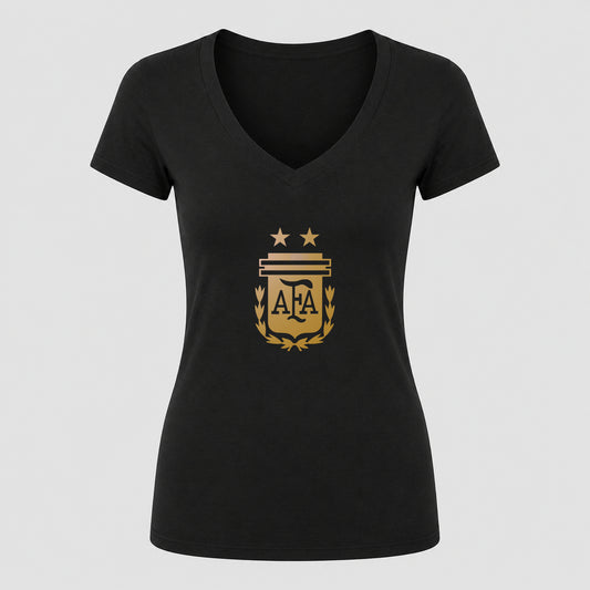 Women's Argentina Soccer V-Neck T-Shirt | Color: Black | Original artwork on Drive garment