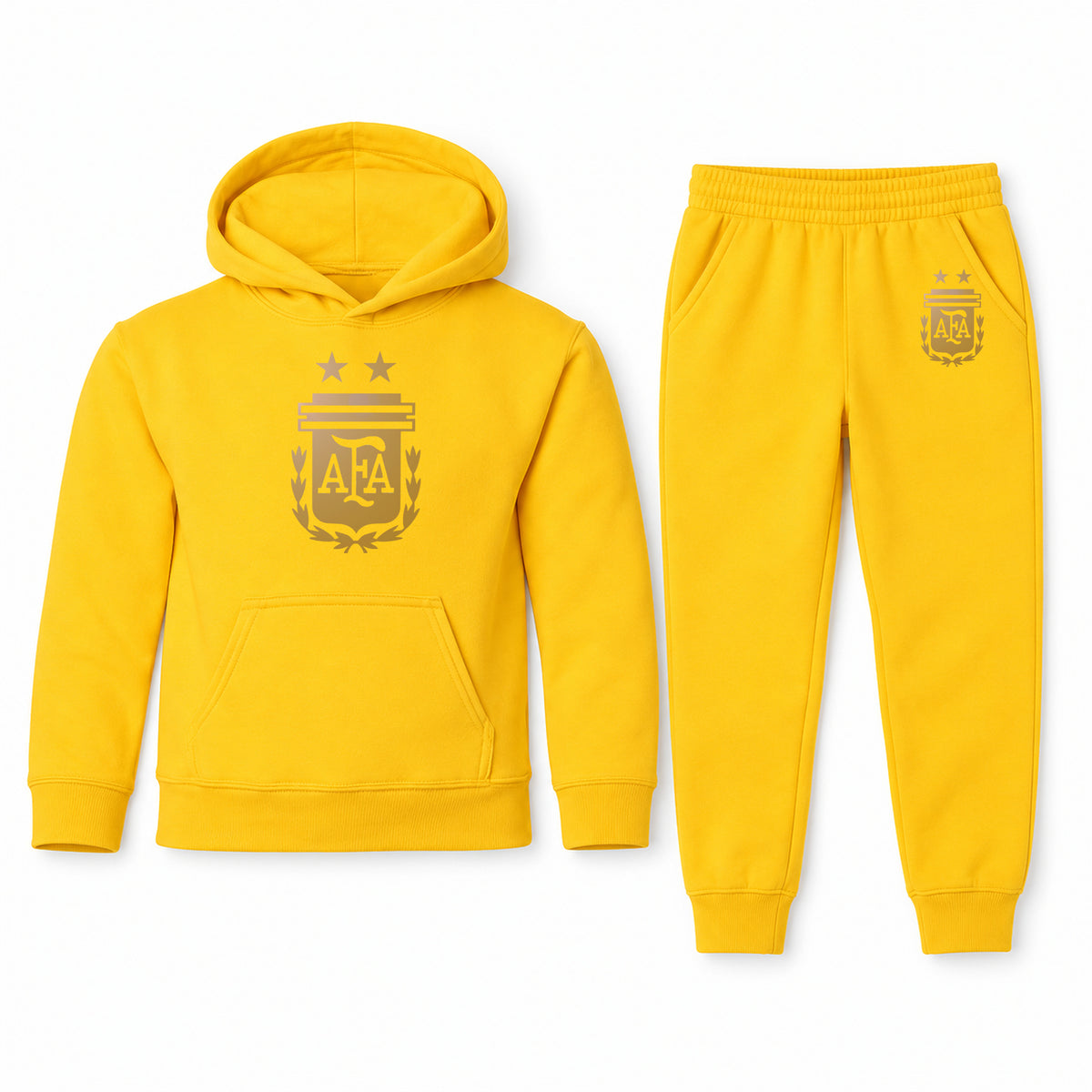Argentina Soccer youth hoodie jogger set, Yellow, Youth Large ages 10–12