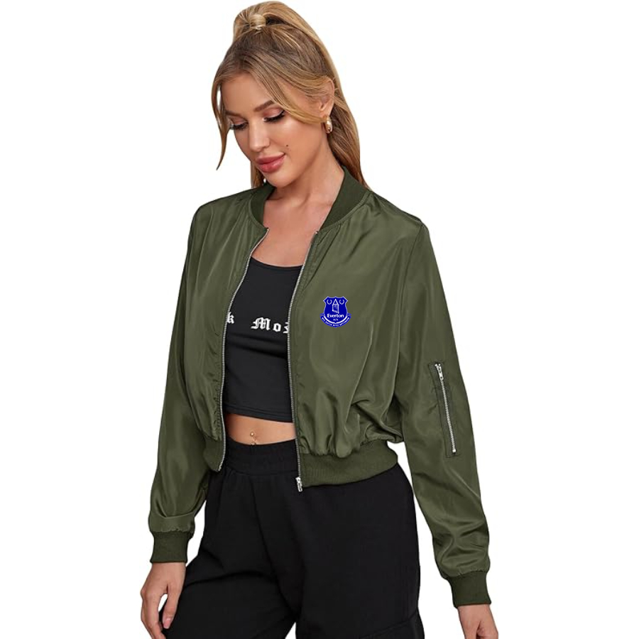 Women's  Everton FC - Lightweight Bomber Biker Jacket Zip up Windbreaker Crop Bomber Jacket Coat