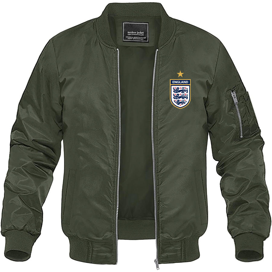 Men's England National Soccer Team Lightweight Bomber Jacket Windbreaker Softshell Varsity Jacket Coat