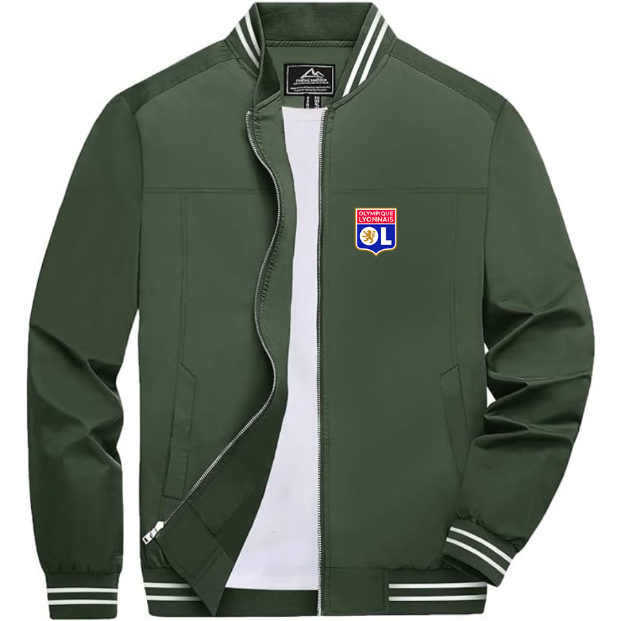 Men’s  Olympique Lyonnais FC   Lightweight Zip-Up Bomber Jacket with Ribbed Collar and Cuffs - Versatile Casual Outerwear