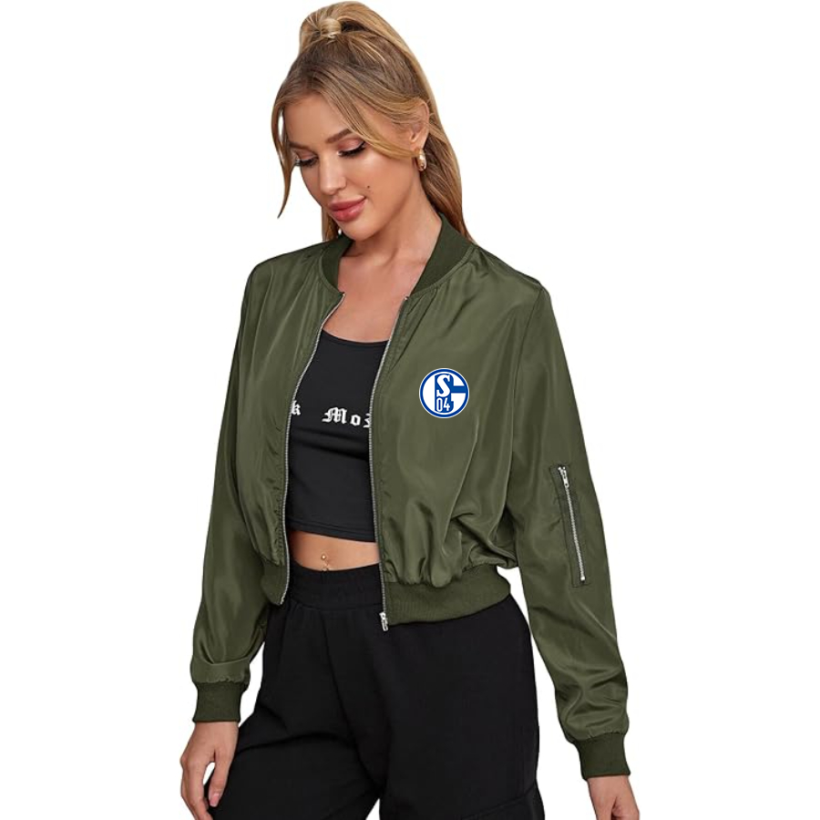 Women's  Schalke 04 FC - Lightweight Bomber Biker Jacket Zip up Windbreaker Crop Bomber Jacket Coat