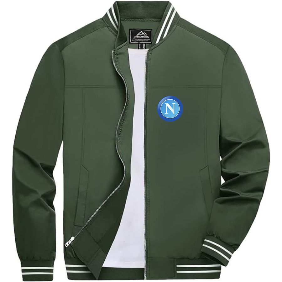 Men’s   Napoli FC - Lightweight Zip-Up Bomber Jacket with Ribbed Collar and Cuffs - Versatile Casual Outerwear