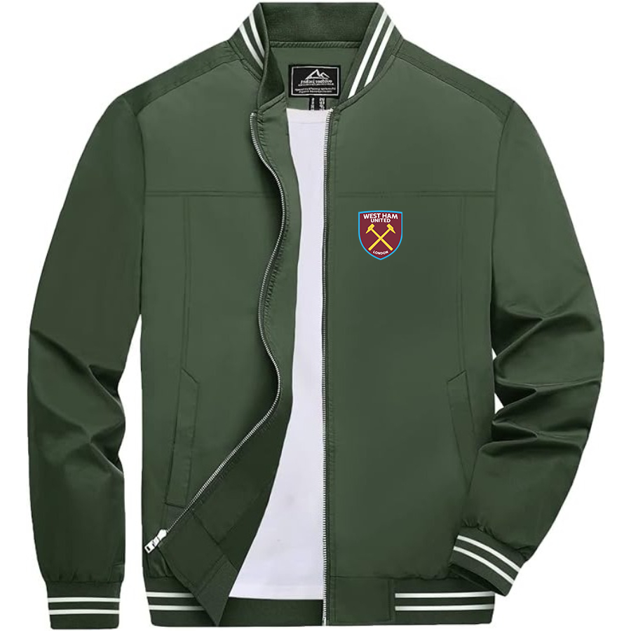 Men’s  West Ham United FC  Lightweight Zip-Up Bomber Jacket with Ribbed Collar and Cuffs - Versatile Casual Outerwear