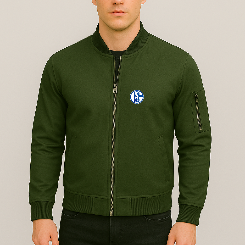 Men's Schalke 04 FC Lightweight Bomber Jacket Windbreaker Softshell Varsity Jacket Coat