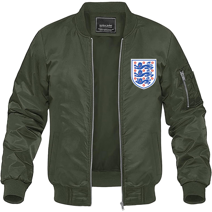 Men's England National Football Team Lightweight Bomber Jacket Windbreaker Softshell Varsity Jacket Coat