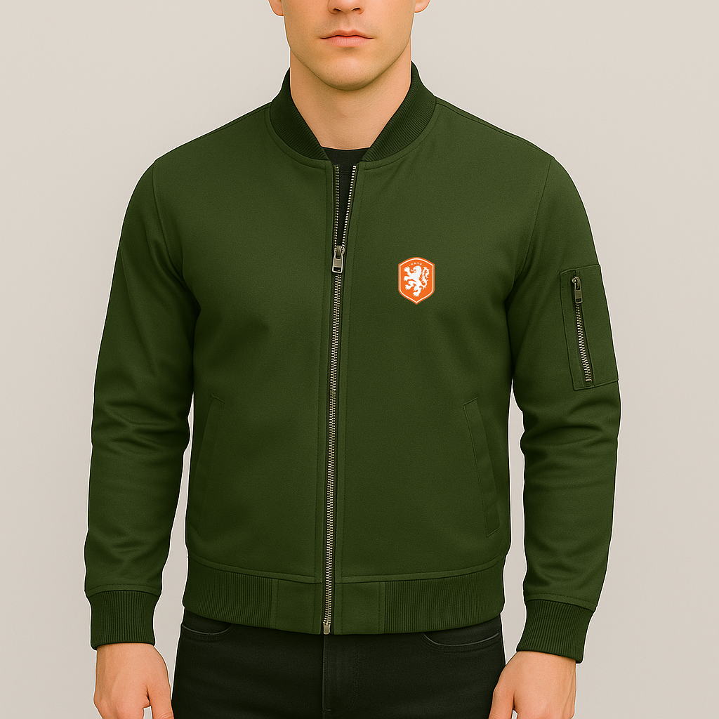 Men's Netherlands National Soccer Team Lightweight Bomber Jacket Windbreaker Softshell Varsity Jacket Coat