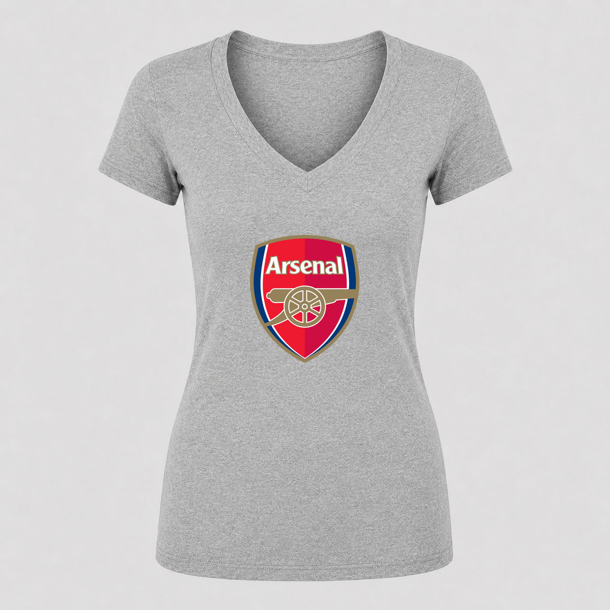 Women's Arsenal Soccer V-Neck T-Shirt | Color: Gray | Original artwork on Drive garment