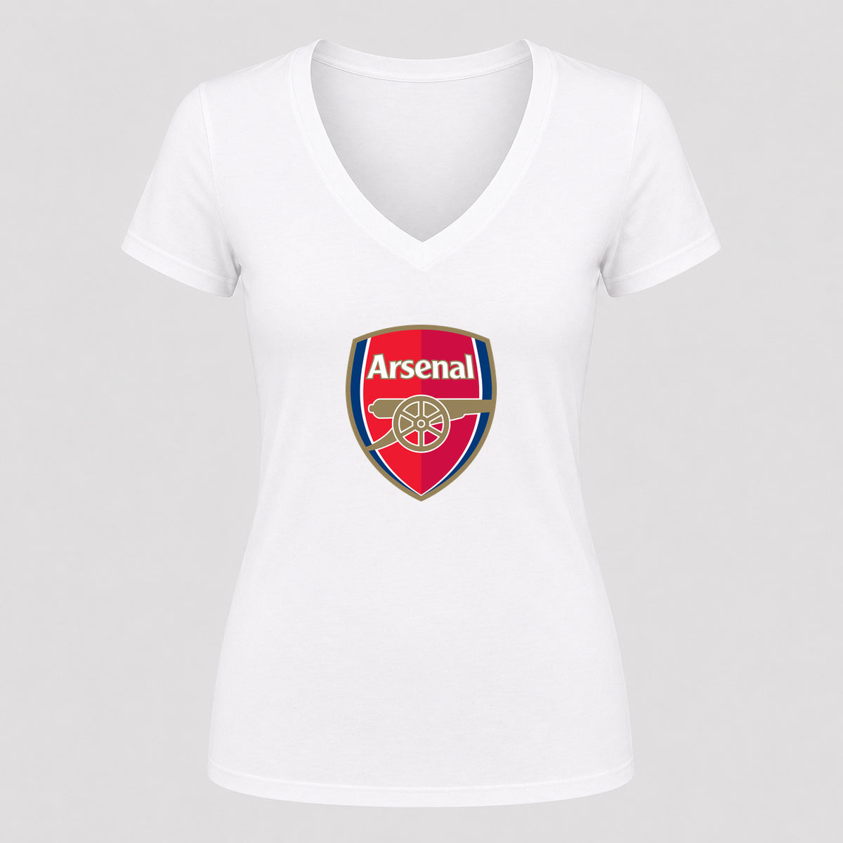 Women's Arsenal Soccer V-Neck T-Shirt | Color: White | Original artwork on Drive garment