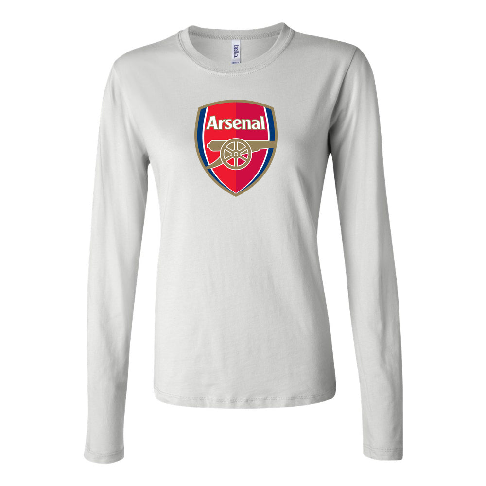 Women's Arsenal Soccer Long Sleeve T-Shirt | Color: White | Original artwork on Drive garment