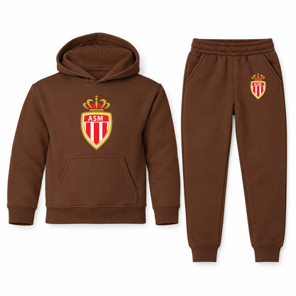 AS Monaco FC youth hoodie jogger set, Brown, Youth Large ages 10–12