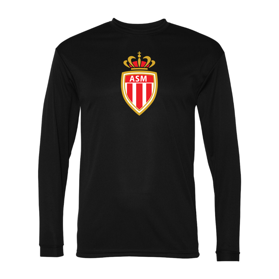 Men's AS Monaco FC Performance Long Sleeve T-Shirt | Color: Black | Original artwork on Drive garment