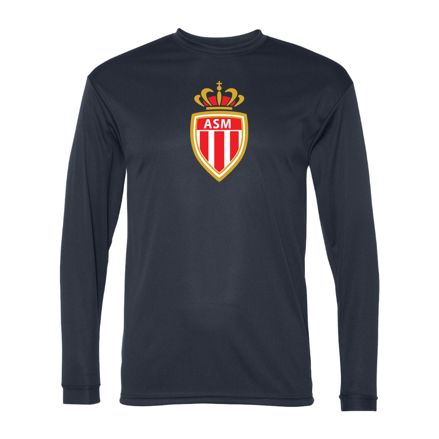Men's AS Monaco FC Performance Long Sleeve T-Shirt | Color: Navy | Original artwork on Drive garment