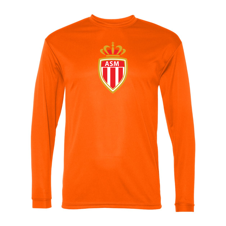 Men's AS Monaco FC Performance Long Sleeve T-Shirt | Color: Orange | Original artwork on Drive garment