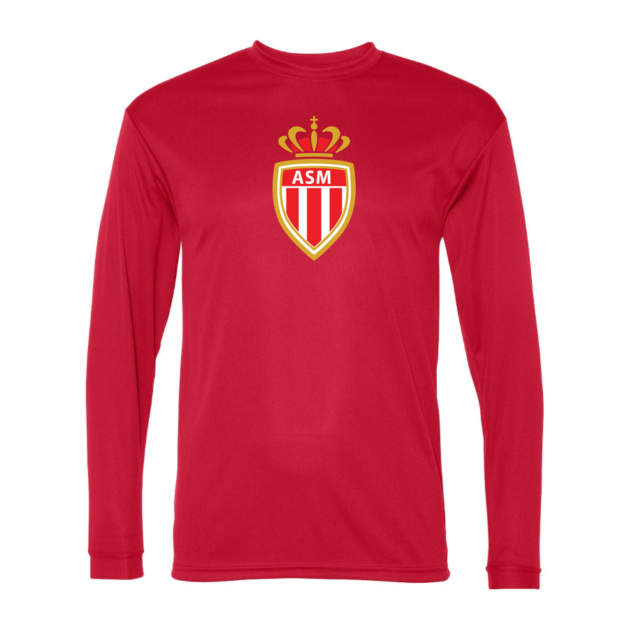 Men's AS Monaco FC Performance Long Sleeve T-Shirt | Color: Red | Original artwork on Drive garment