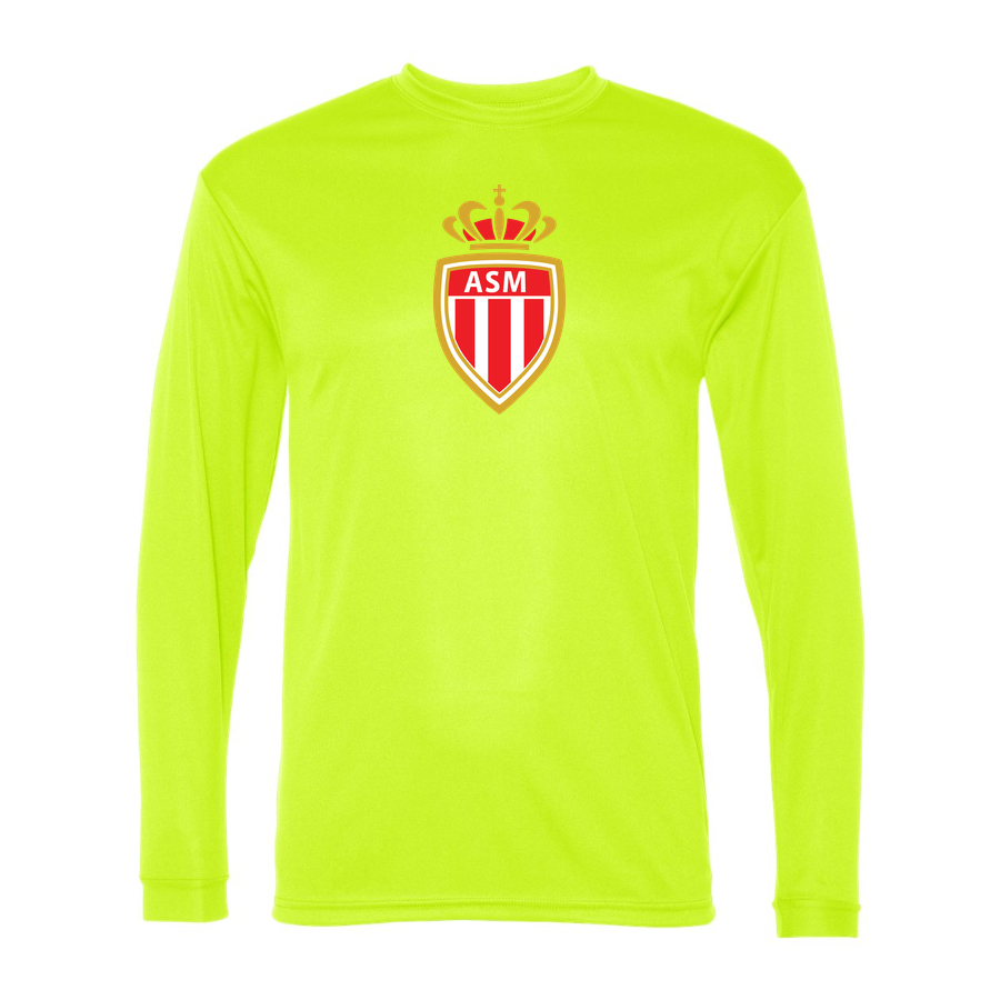 Men's AS Monaco FC Performance Long Sleeve T-Shirt | Color: Safety Yellow | Original artwork on Drive garment