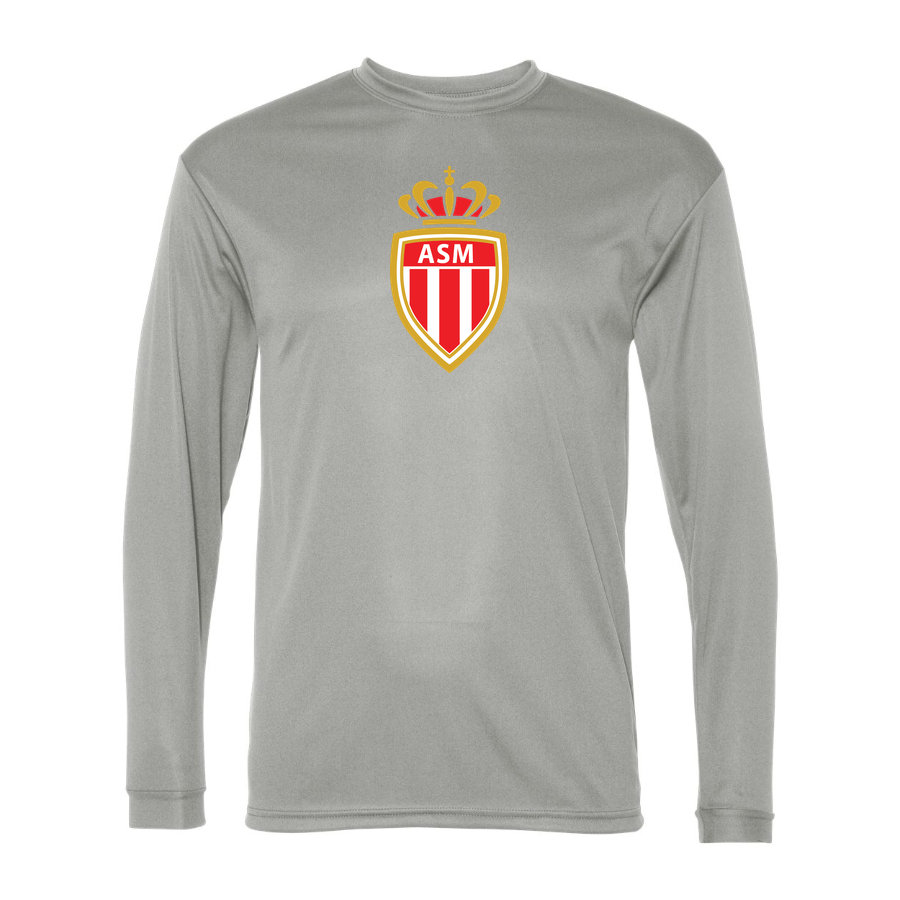 Men's AS Monaco FC Performance Long Sleeve T-Shirt | Color: Silver | Original artwork on Drive garment
