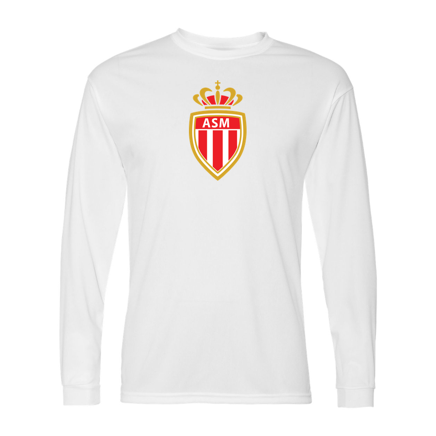 Men's AS Monaco FC Performance Long Sleeve T-Shirt | Color: White | Original artwork on Drive garment