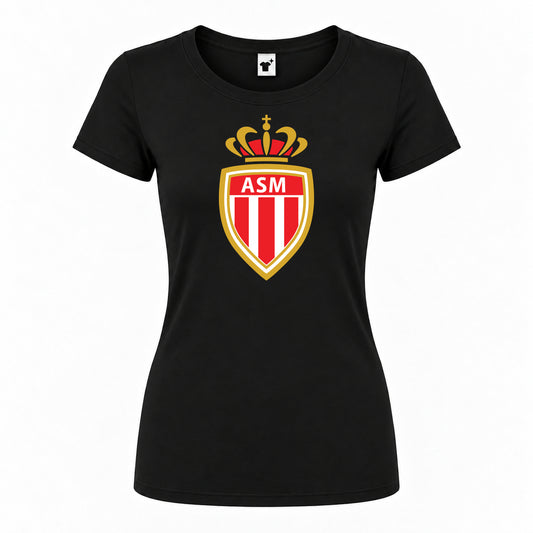Women's AS Monaco FC Round Neck T-Shirt | Color: Black