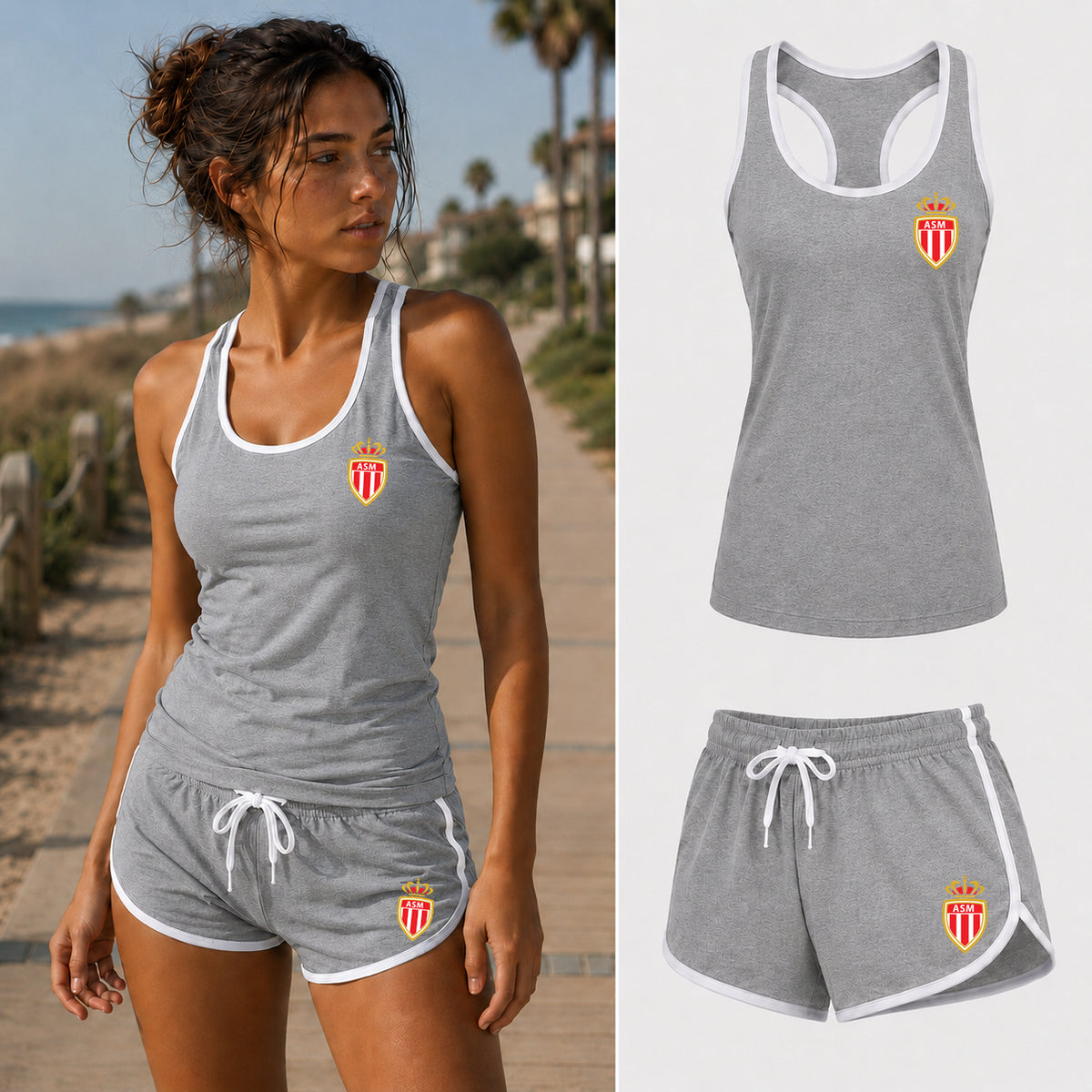 Women's AS Monaco FC Tanktop and Shorts Set | Color: Grey