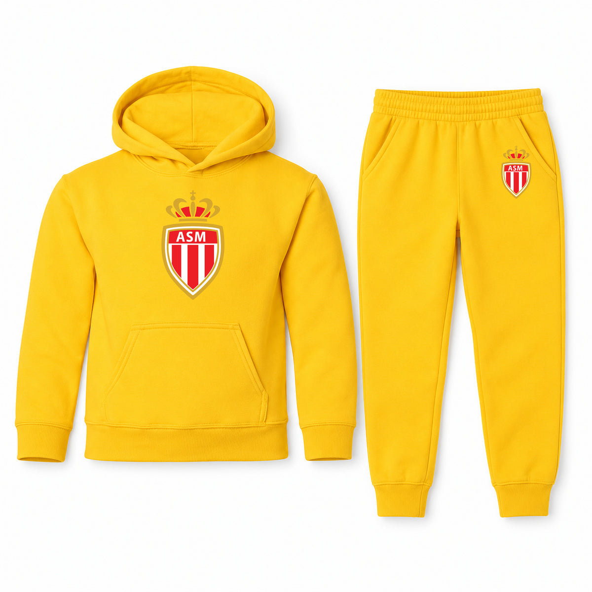 AS Monaco FC youth hoodie jogger set, Yellow, Youth Large ages 10–12