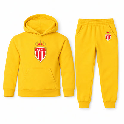 AS Monaco FC youth hoodie jogger set, Yellow, Youth Large ages 10–12