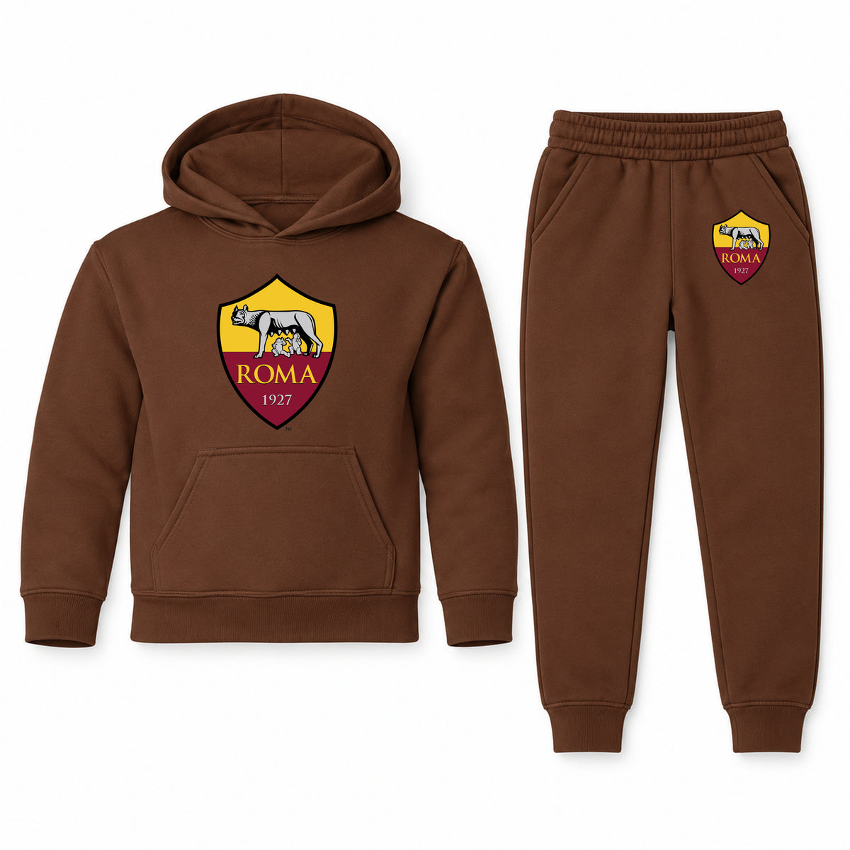 AS Roma FC youth hoodie jogger set, Brown, Youth Large ages 10–12