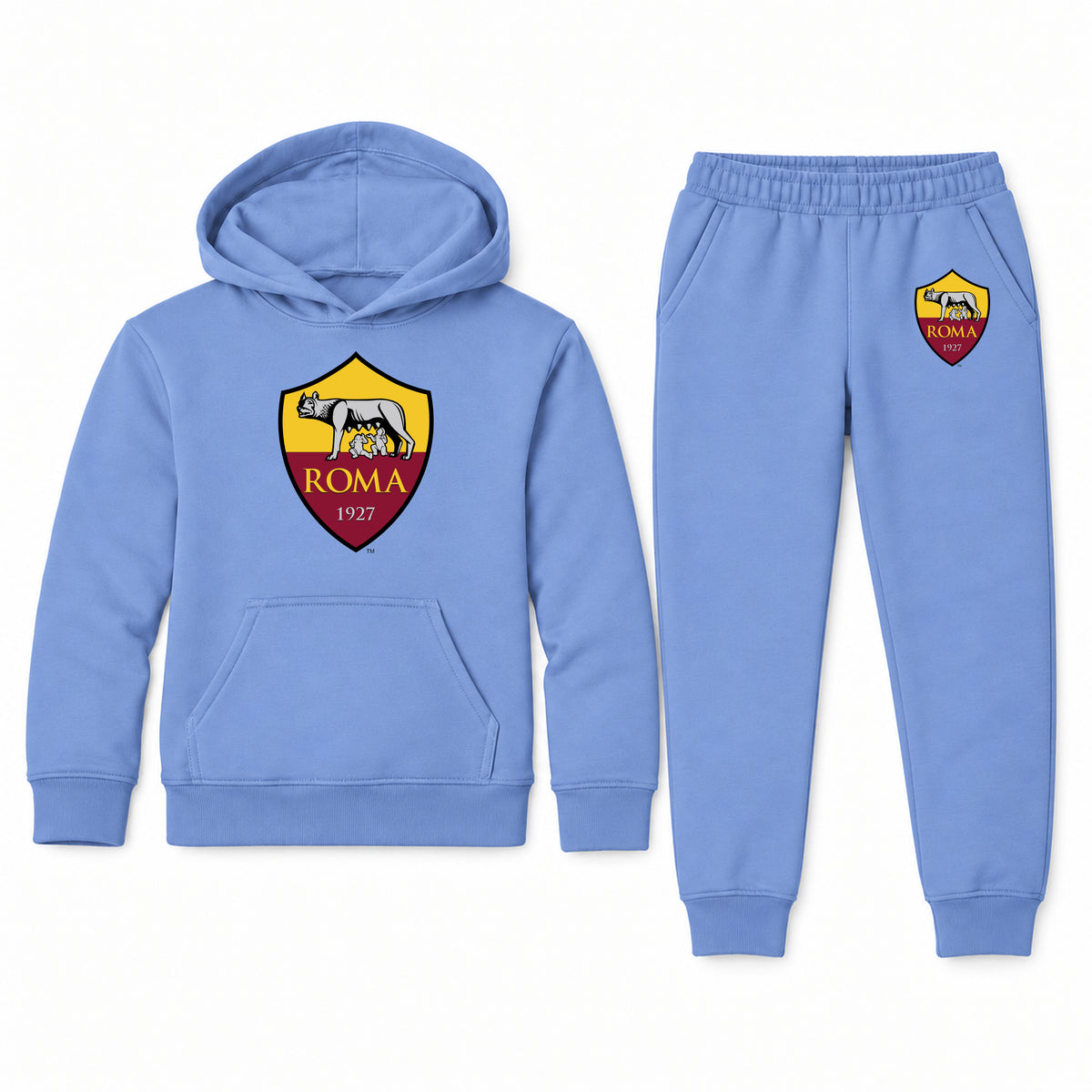 AS Roma FC youth hoodie jogger set, Carolina Blue, Youth Large ages 10–12